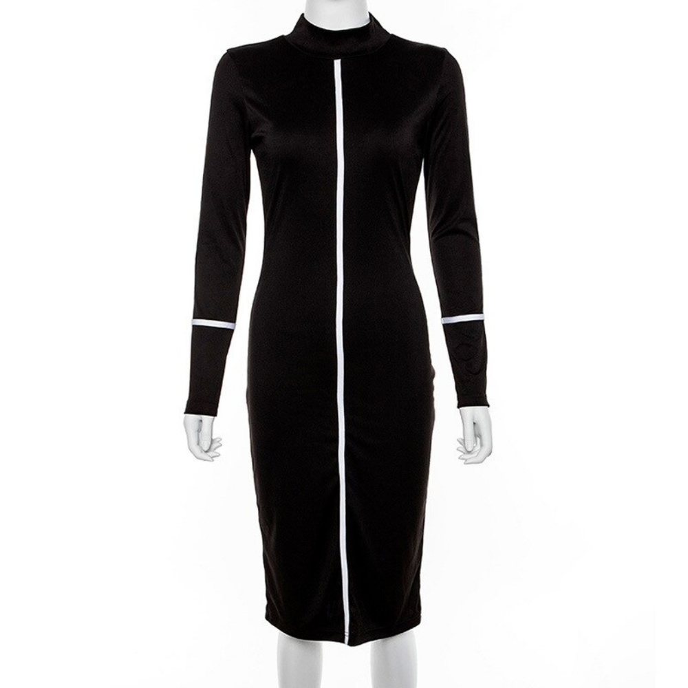 Black Mock Neck Bodycon Long Sleeve Dress